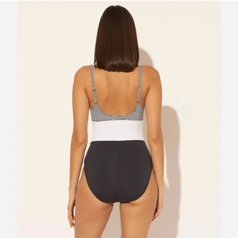 BLEU Rod Beattie Black Pinstripe Tank One Piece Swimsuit NWOT